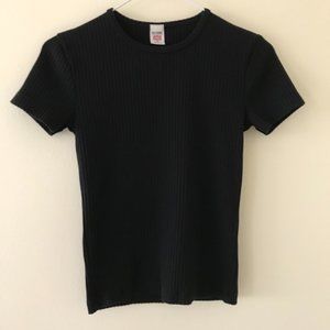 Classic Ribbed Short-Sleeve Top - Black